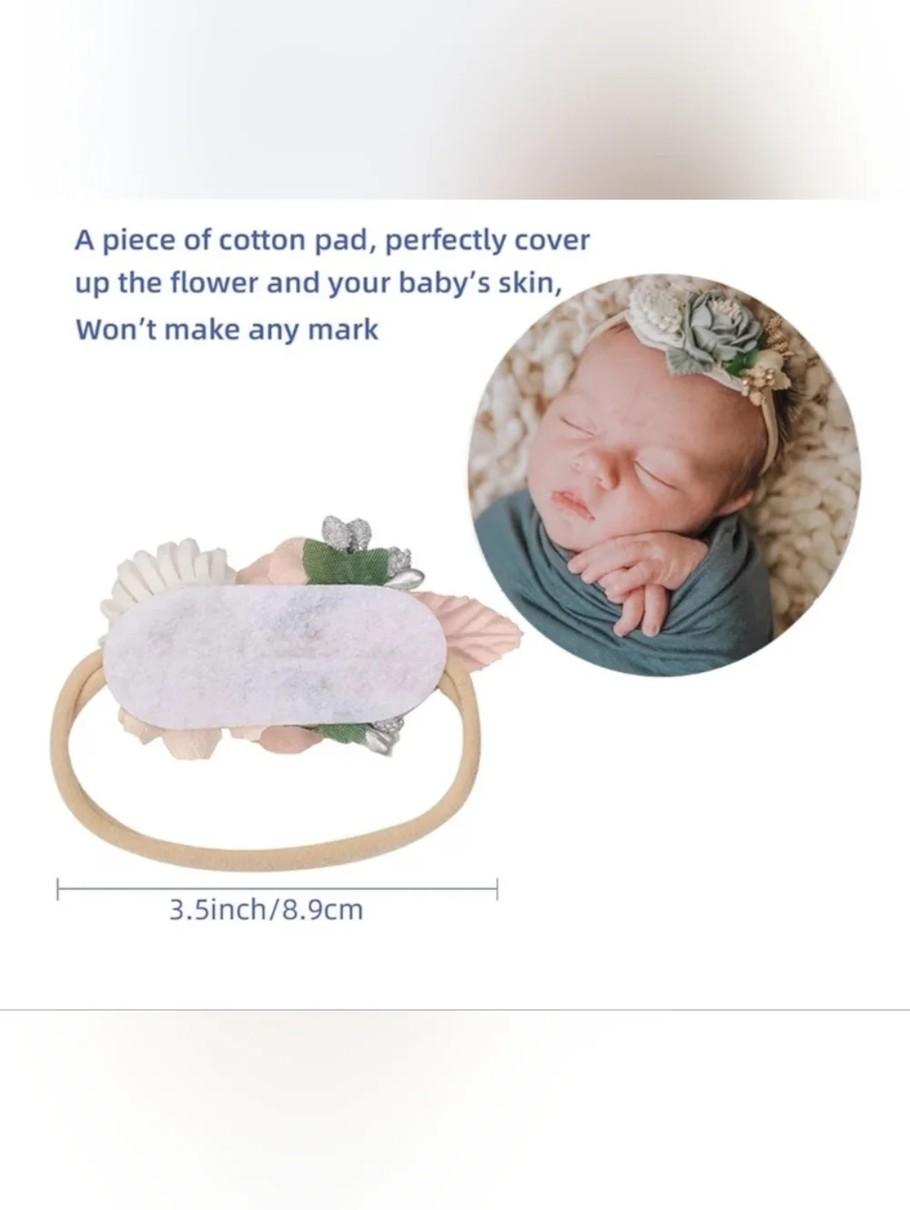 Floral Baby Nude Nylon Headband Set 3 Neutral Cream, Blush & Sage Newborn